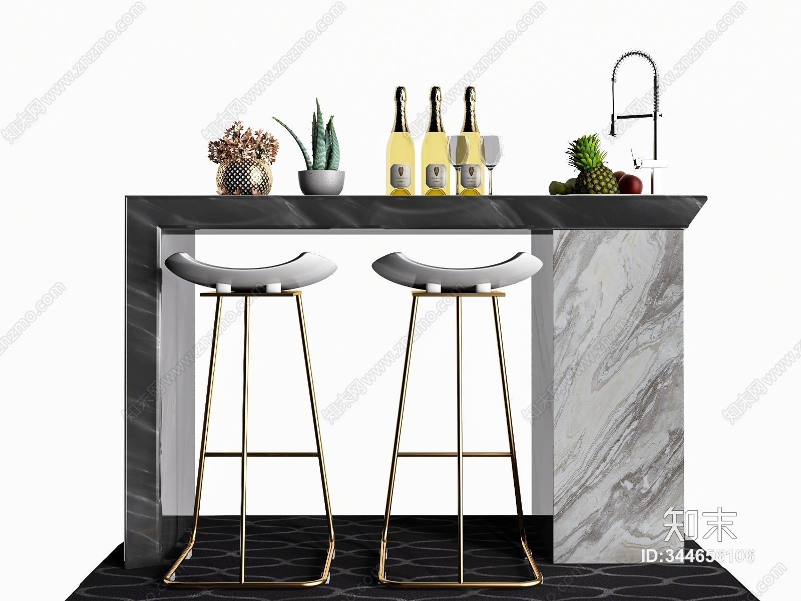 现代金属吧台吧椅子3D模型下载【ID:344656106】