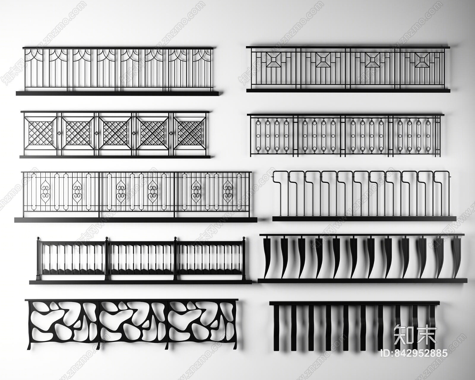 简欧铁艺扶手栏杆3D模型下载【ID:842952885】