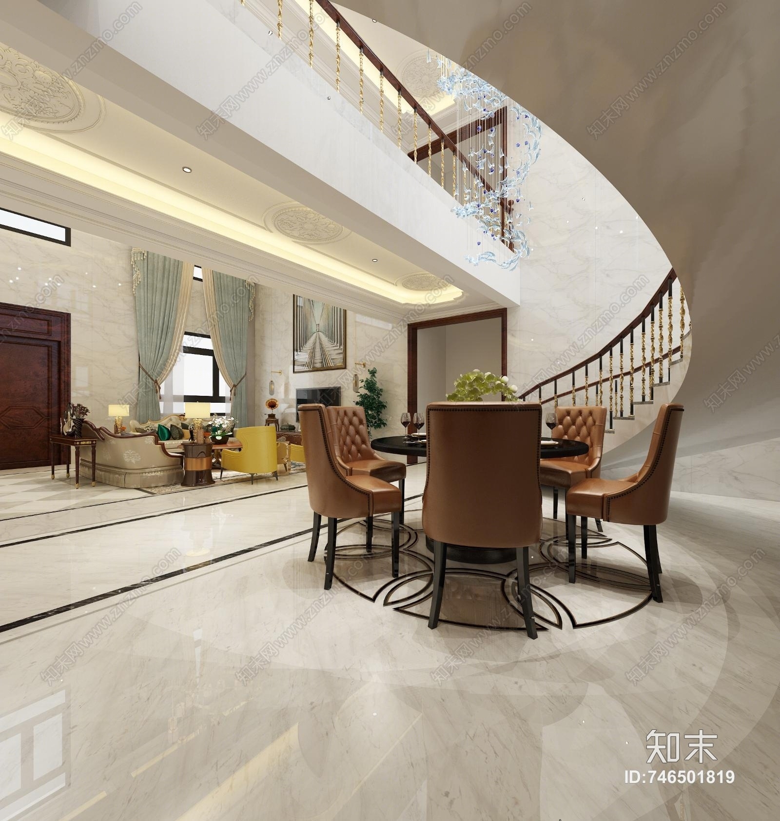 美式自建复式楼3D模型下载【ID:746501819】