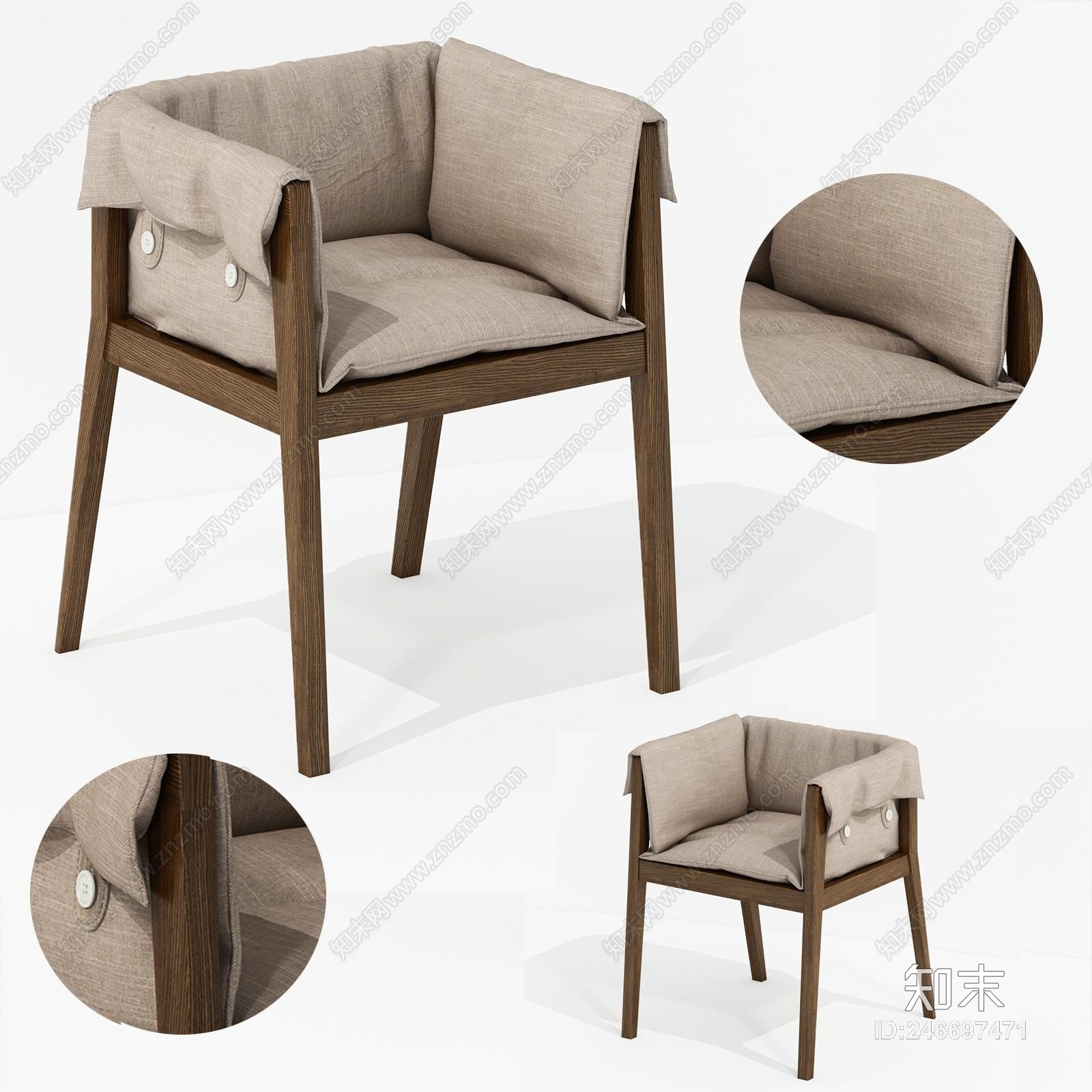 现代纽扣布艺单椅3D模型下载【ID:246697471】