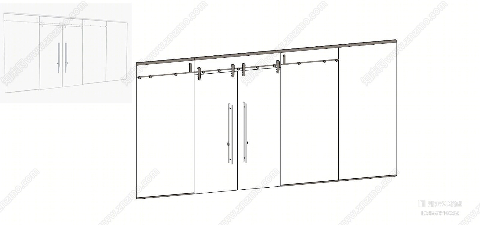 现代办公室玻璃墙SU模型下载【ID:847810052】