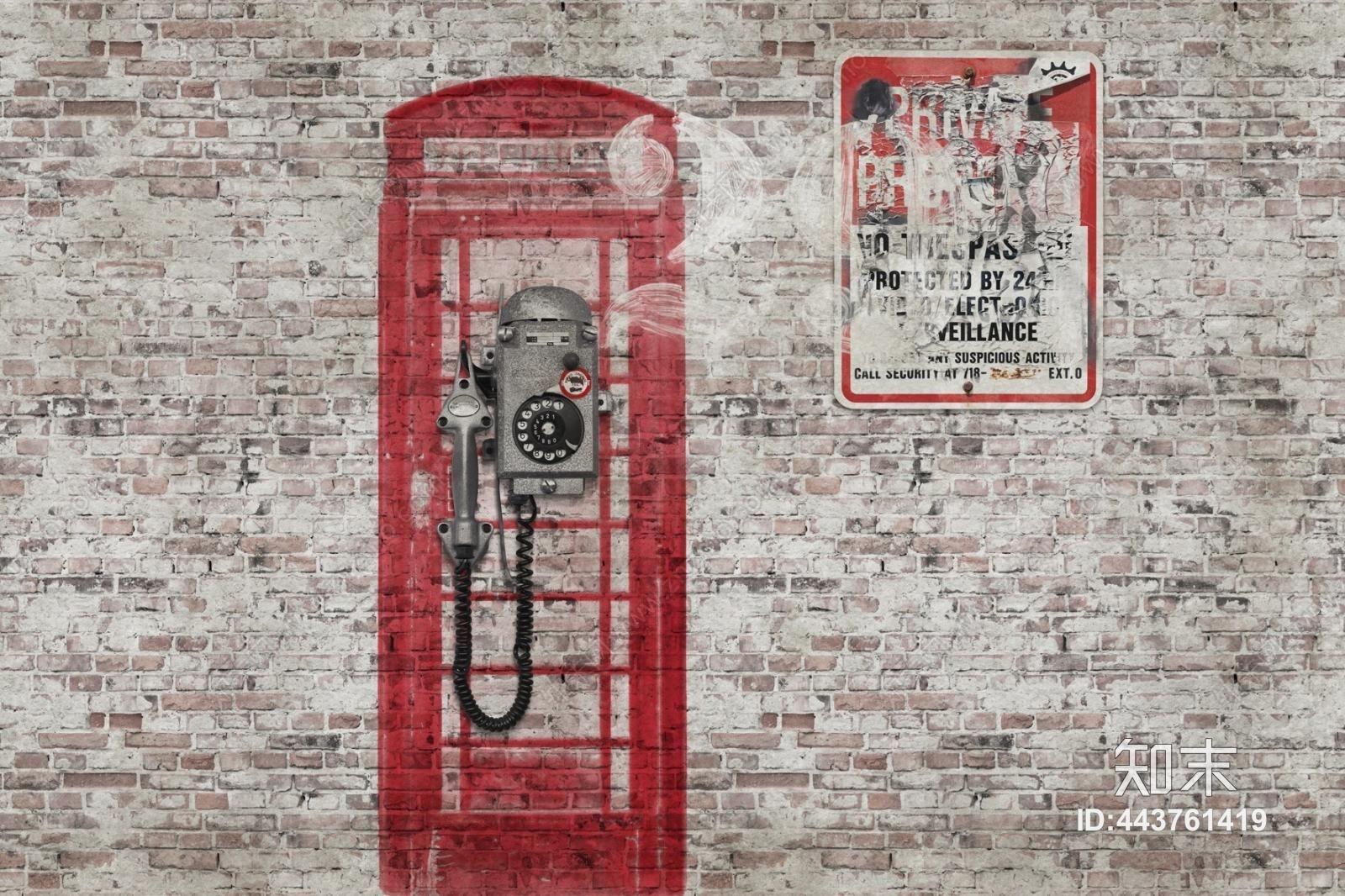 做旧墙壁电话亭壁纸壁画贴图下载【ID:443761419】