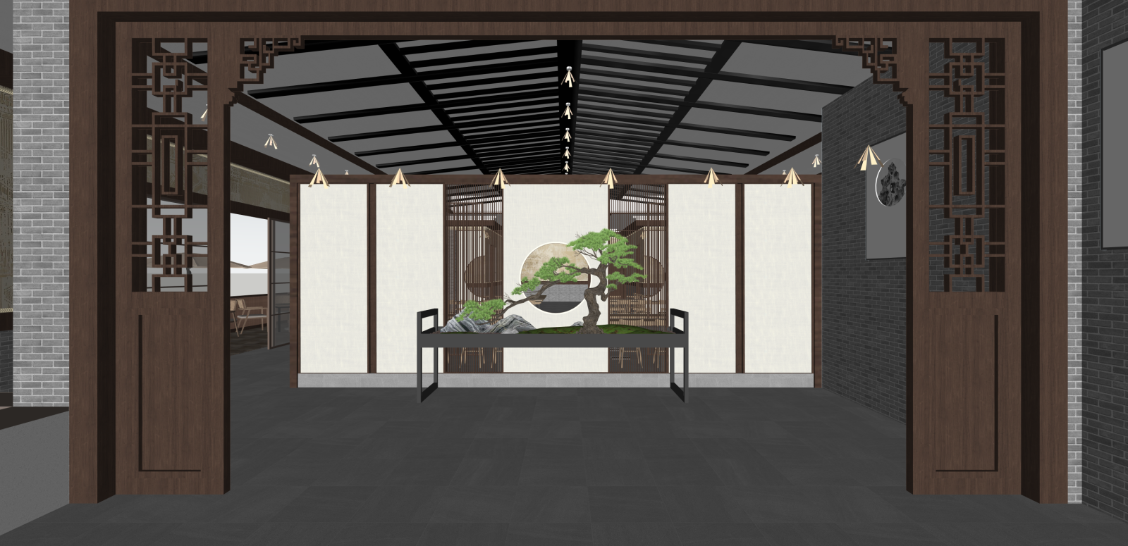 新中式食堂SU模型下载【ID:1216070907】