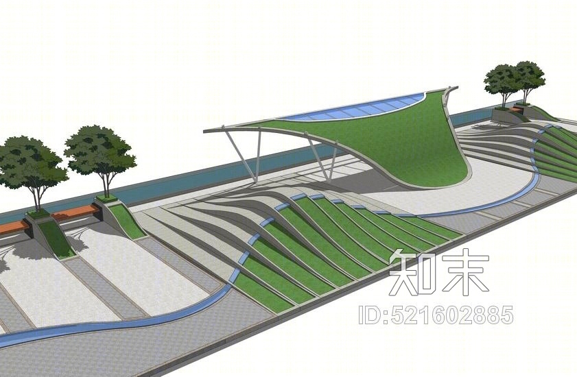 现代广场节点景观SU模型下载【ID:521602885】