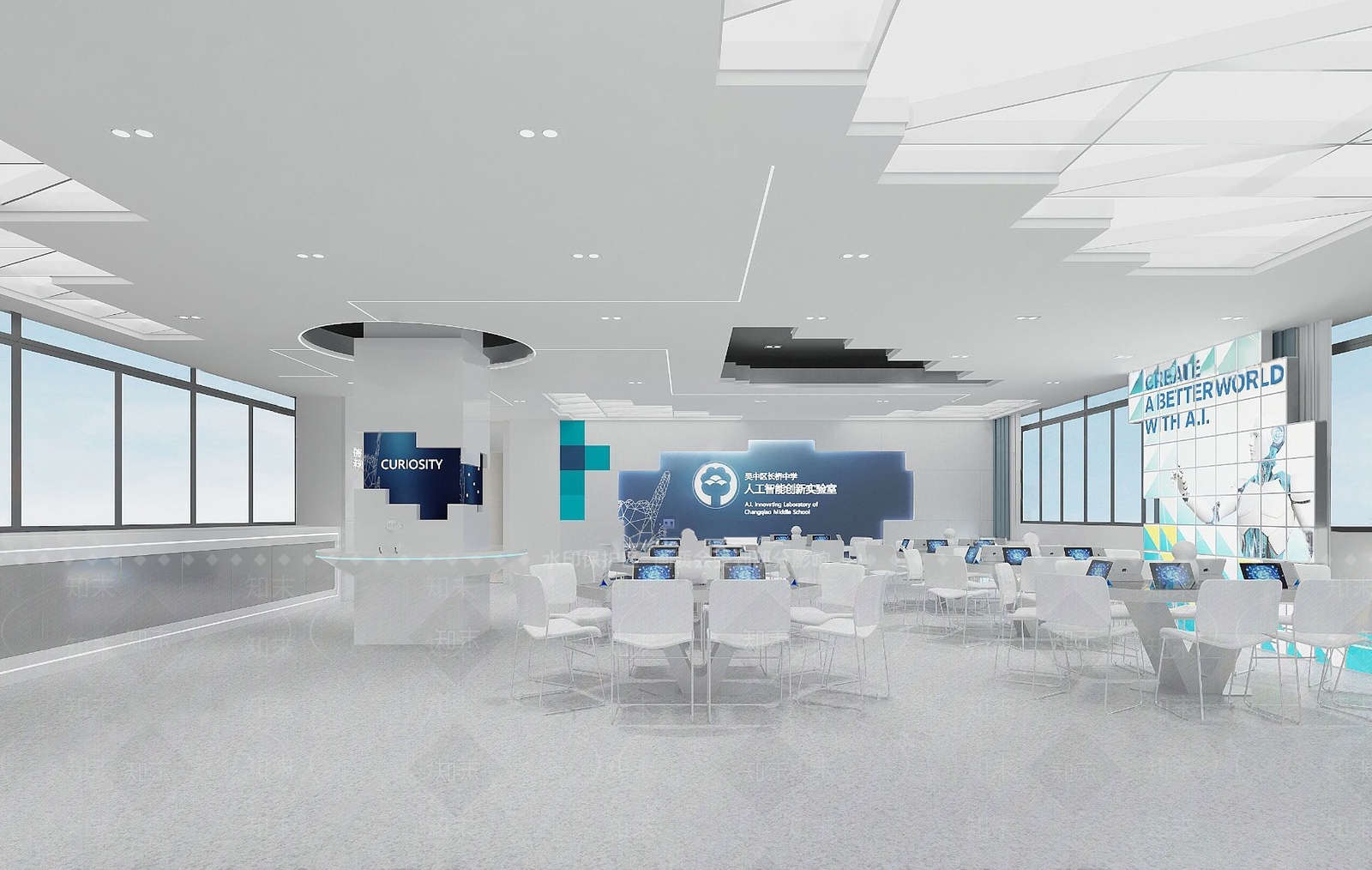 现代学校科技培训教室3D模型下载【ID:1100773043】