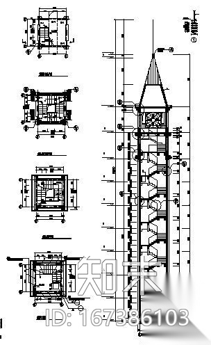 欧式园林观景塔建筑方案图cad施工图下载【ID:167386103】