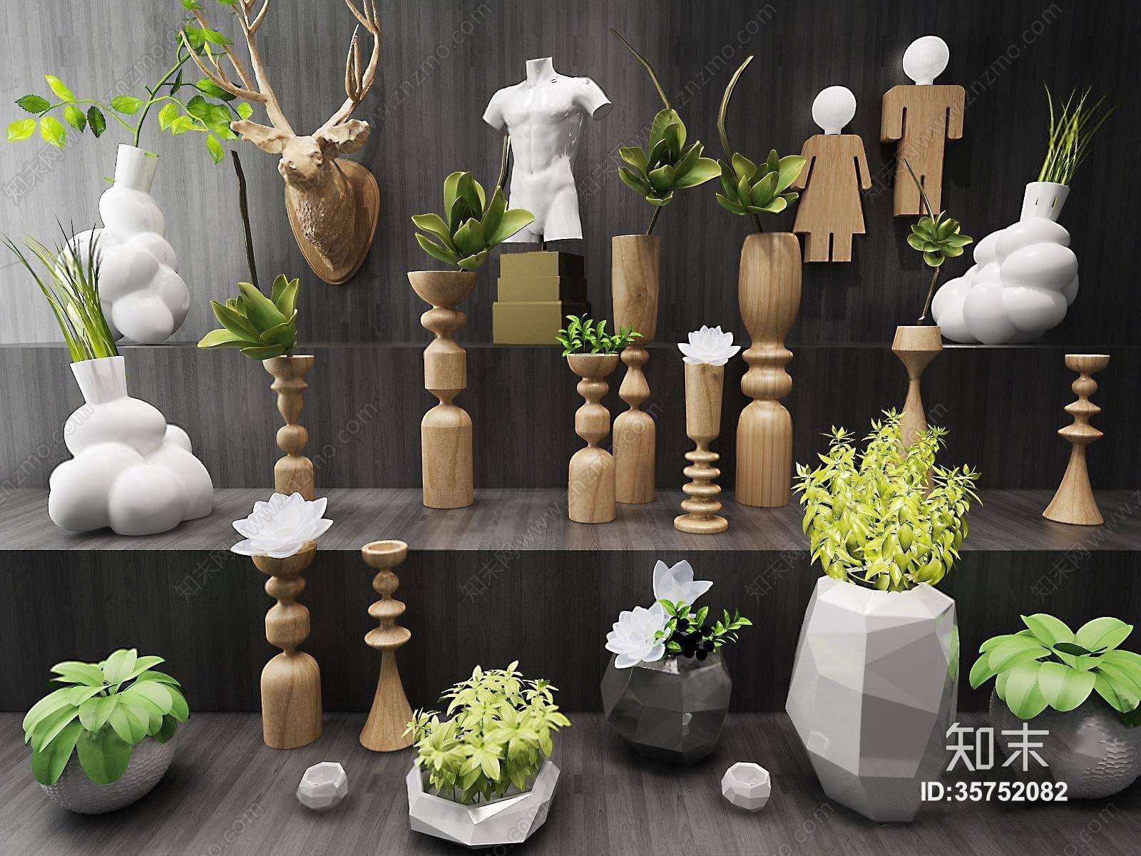 花艺摆件艺术品雕塑组合3D模型下载【ID:35752082】