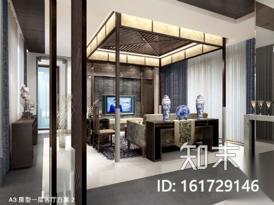 [苏州]新中式风双层别墅施工图（含效果）cad施工图下载【ID:161729146】