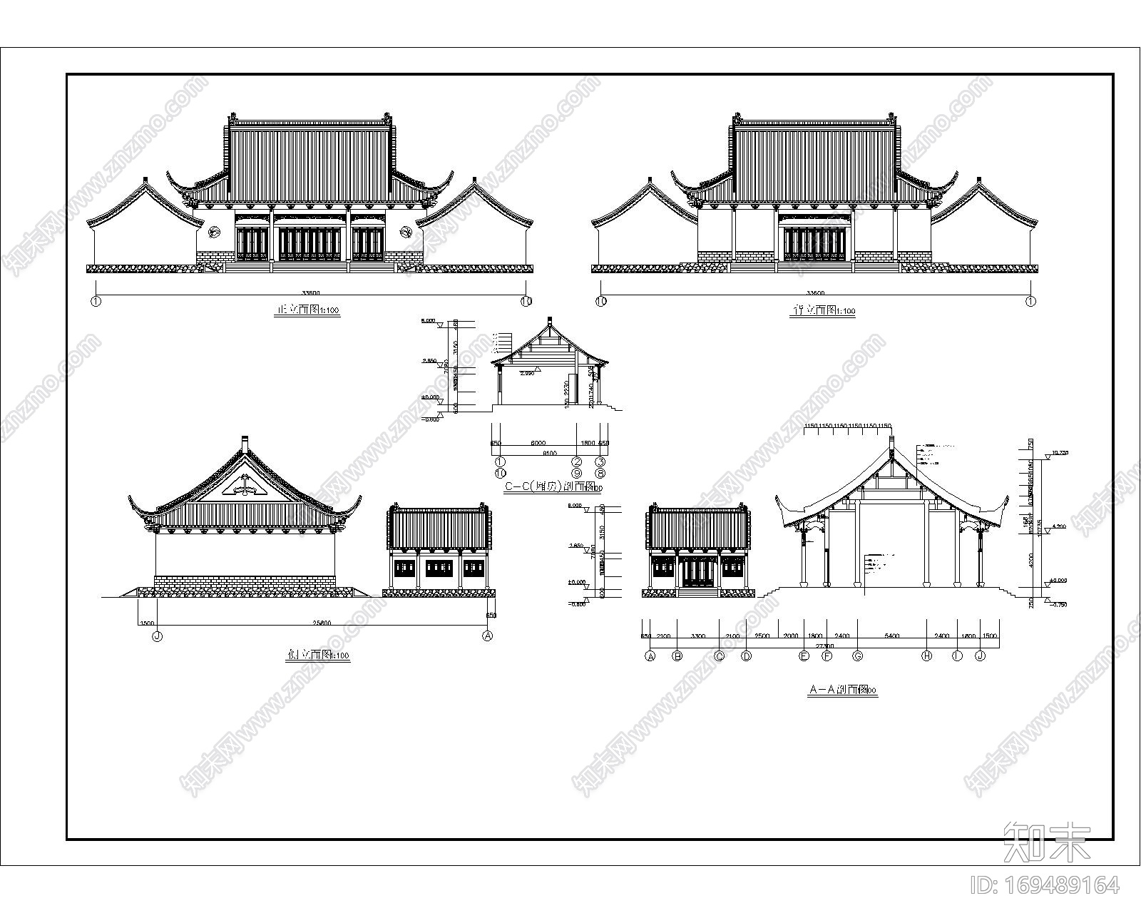 中式仿古建筑CAD施工图集cad施工图下载【ID:169489164】