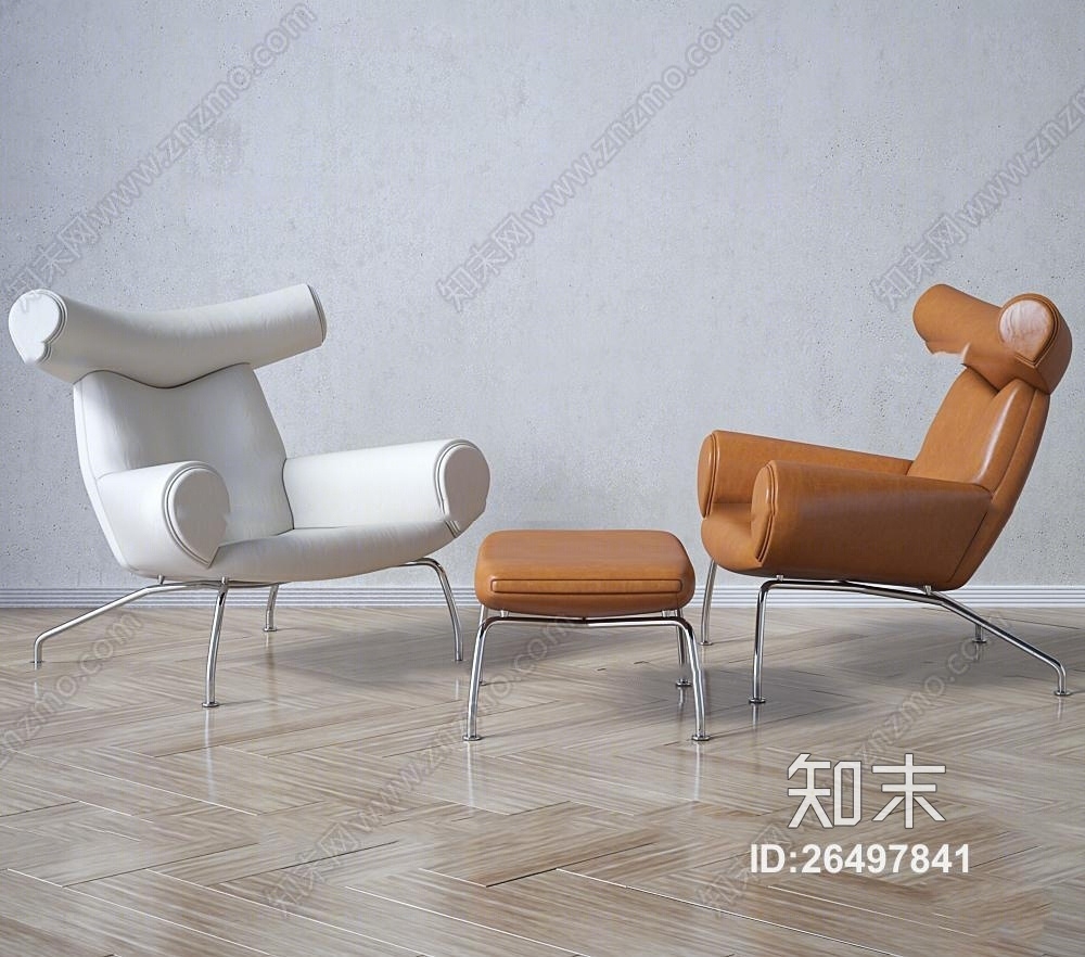 现代皮革休闲躺椅3D模型下载【ID:26497841】