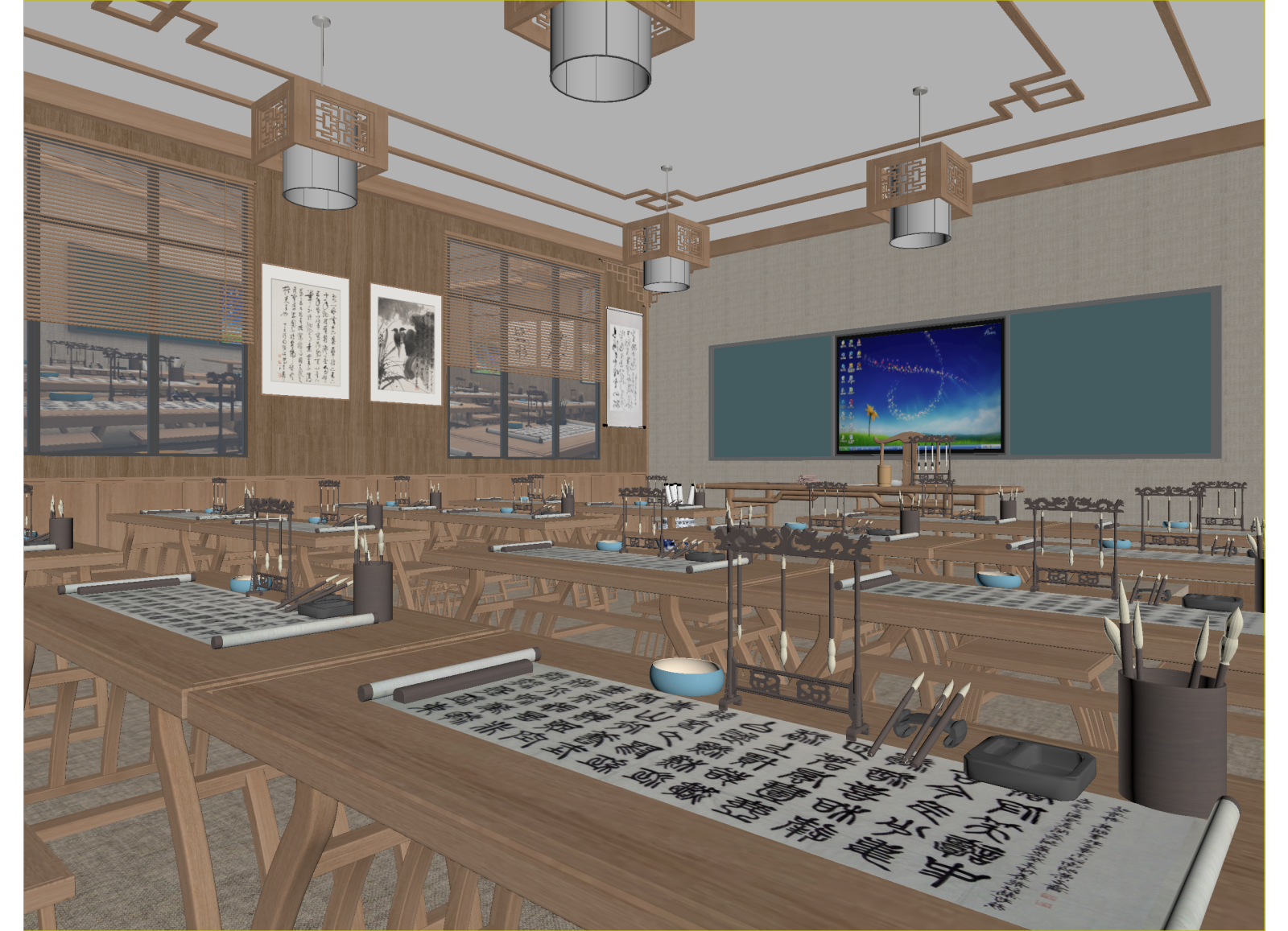 新中式教室3D模型下载【ID:1214407481】
