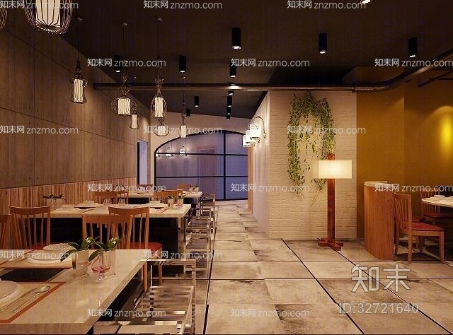 现代原木色木艺餐桌椅组合3D模型下载【ID:32721640】