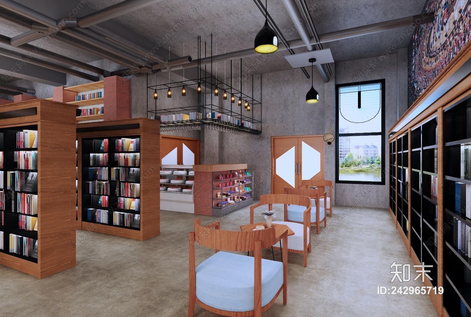 工业风休闲娱乐书吧3D模型下载【ID:242965719】