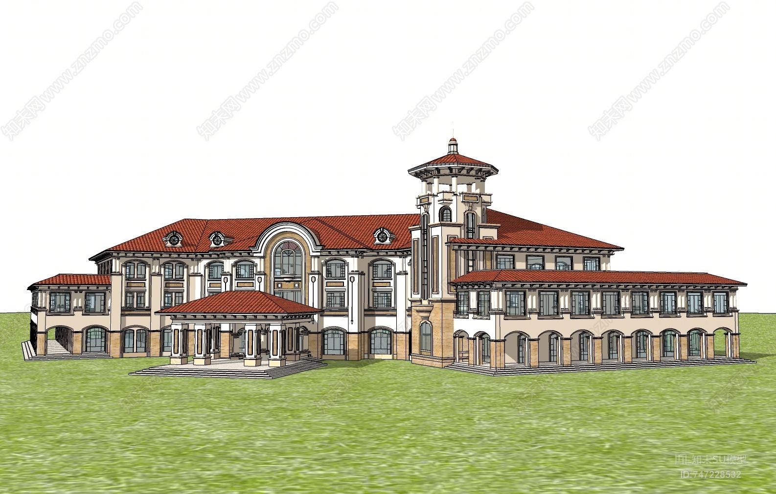 欧式售楼处建筑SU模型下载【ID:747228532】