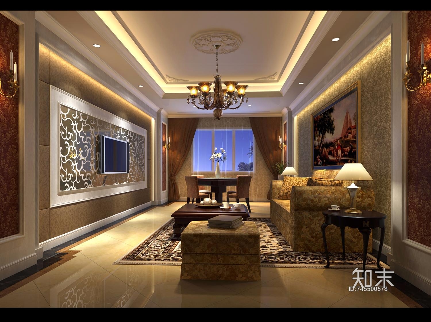 白云山茶楼带效果图cad施工图下载【ID:745500578】