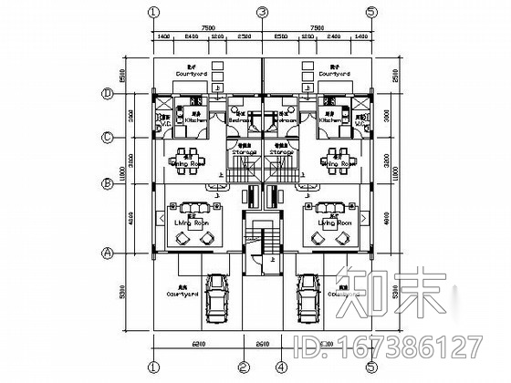 某四层叠拼别墅户型图（带阁楼和屋顶花园）cad施工图下载【ID:167386127】