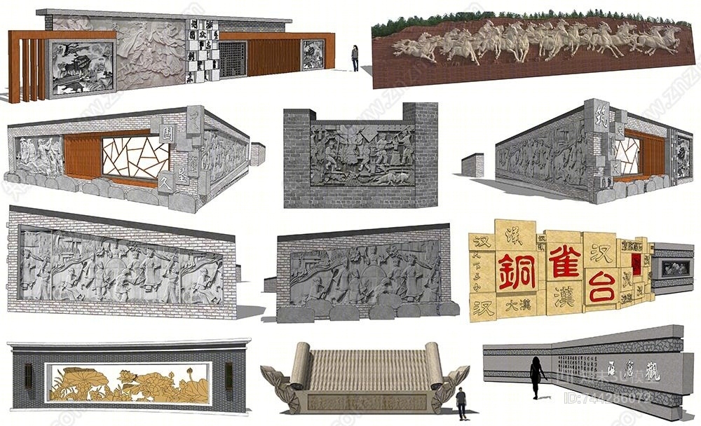 中式民俗文化浮雕景墙SU模型下载【ID:744286072】