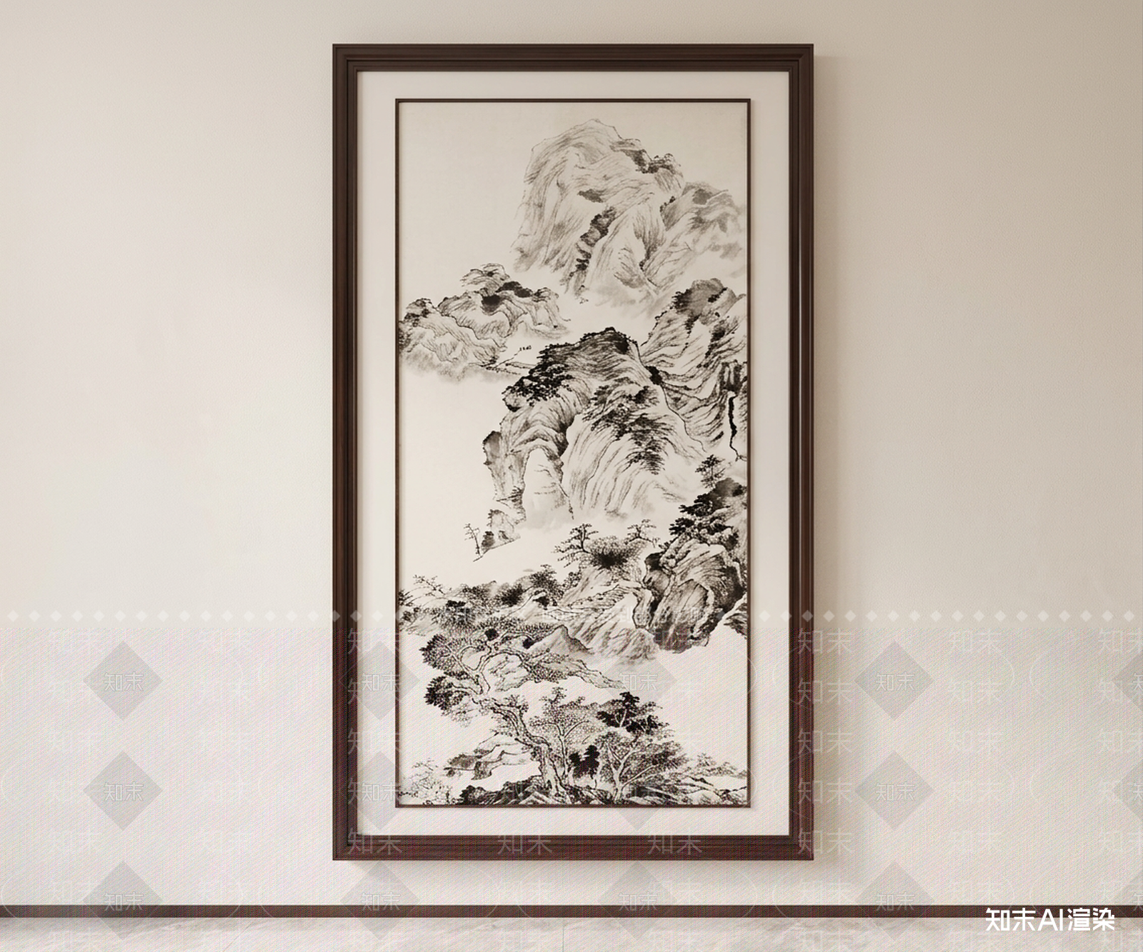 深色边框山水挂画山水画3D模型下载【ID:1227329939】