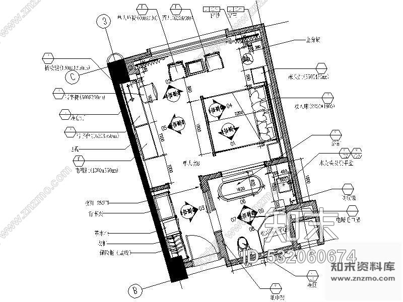 施工图珠海某国际酒店B型样板房施工图cad施工图下载【ID:532060674】