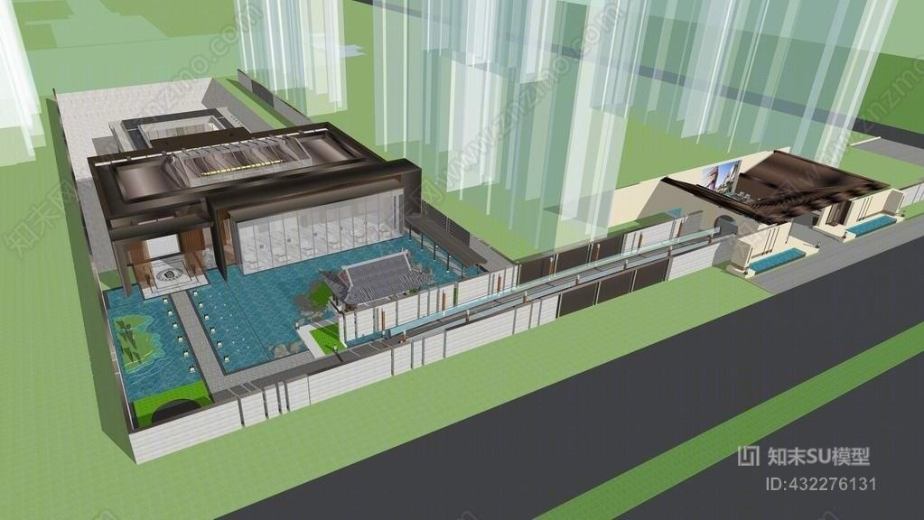 现代中式示范区SU模型下载【ID:432276131】