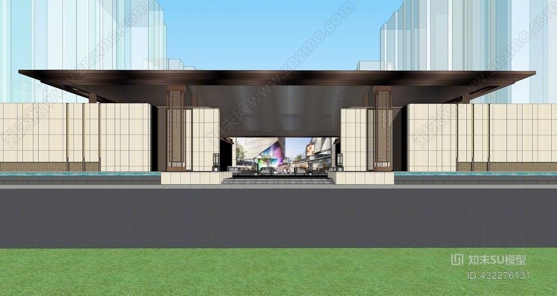 现代中式示范区SU模型下载【ID:432276131】