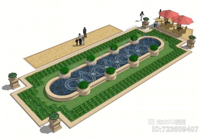 欧式水池水景SU模型下载【ID:723509407】