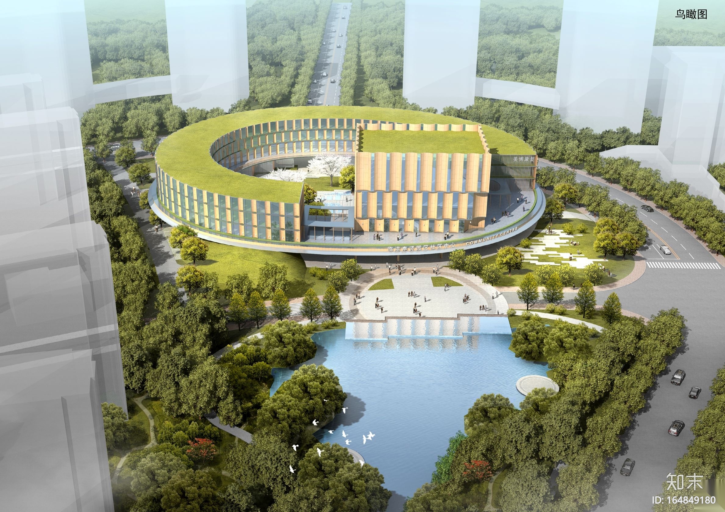 [上海]​奉贤社区中心全套建筑图纸+效果图cad施工图下载【ID:164849180】