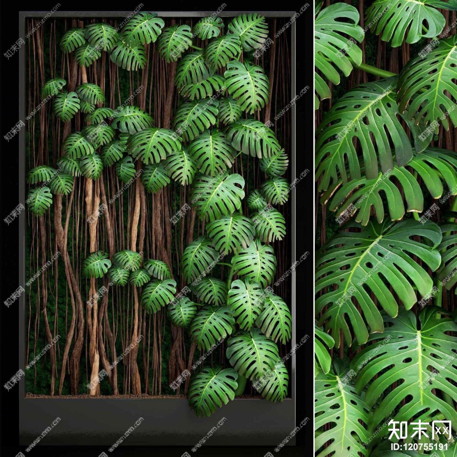 现代植物墙3D模型下载【ID:120755191】
