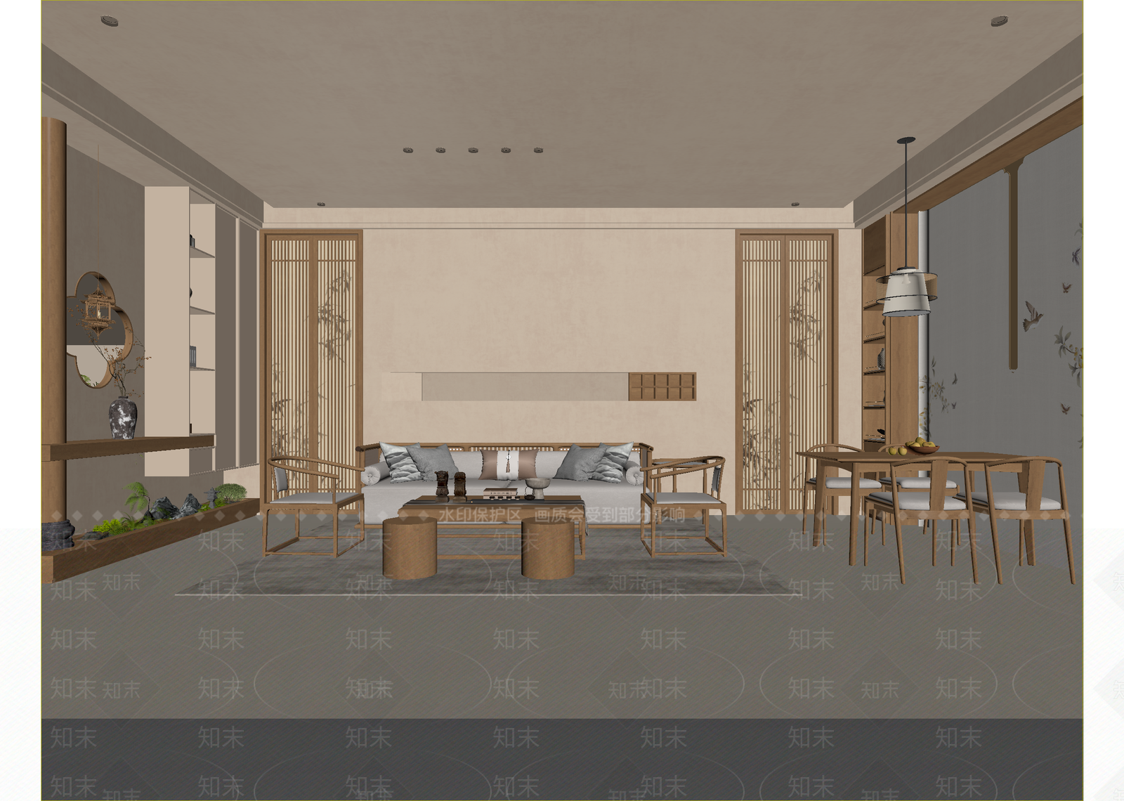 新中式客餐厅3D模型下载【ID:1215099441】