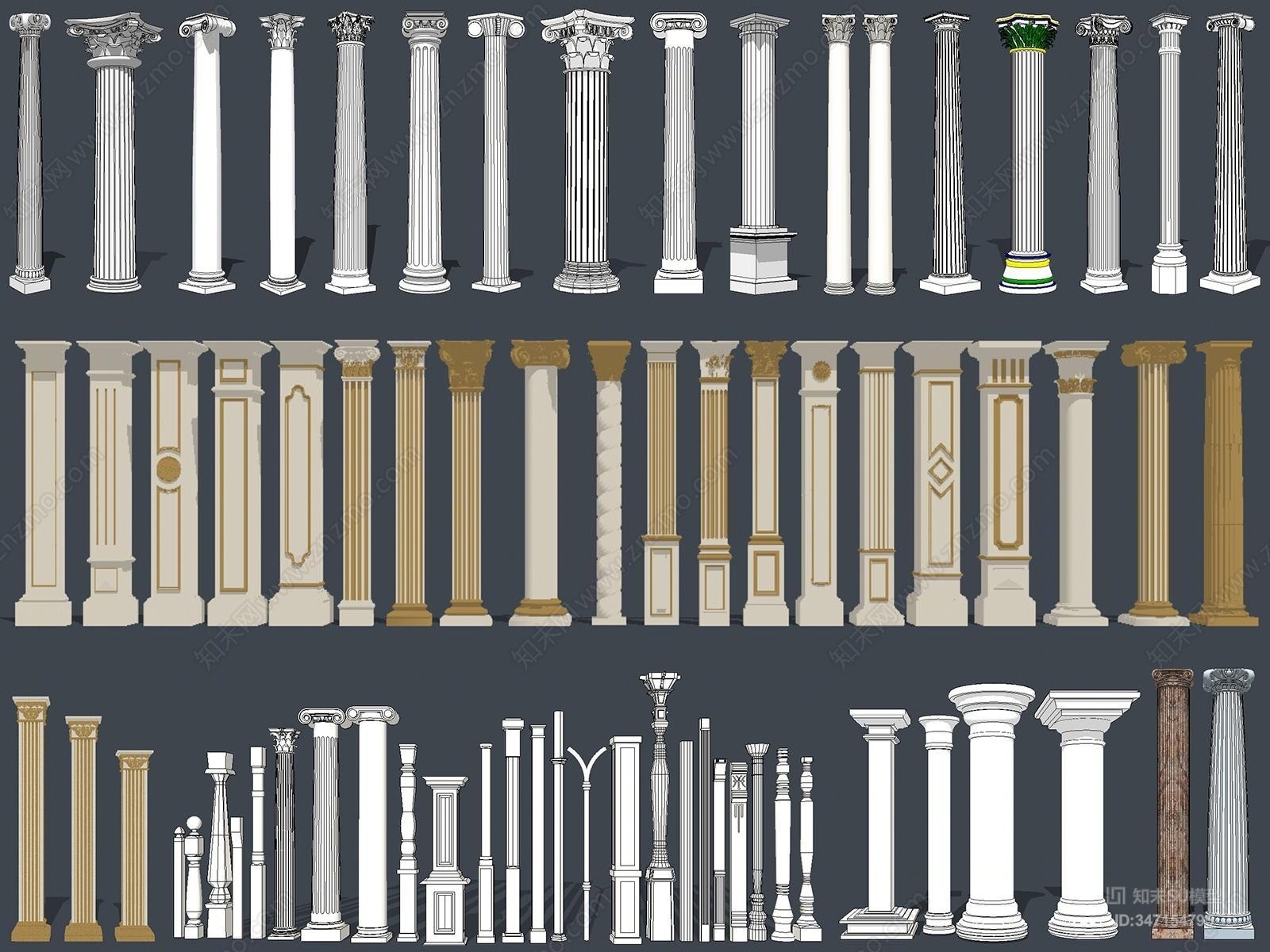 欧式罗马柱SU模型下载【ID:347154795】