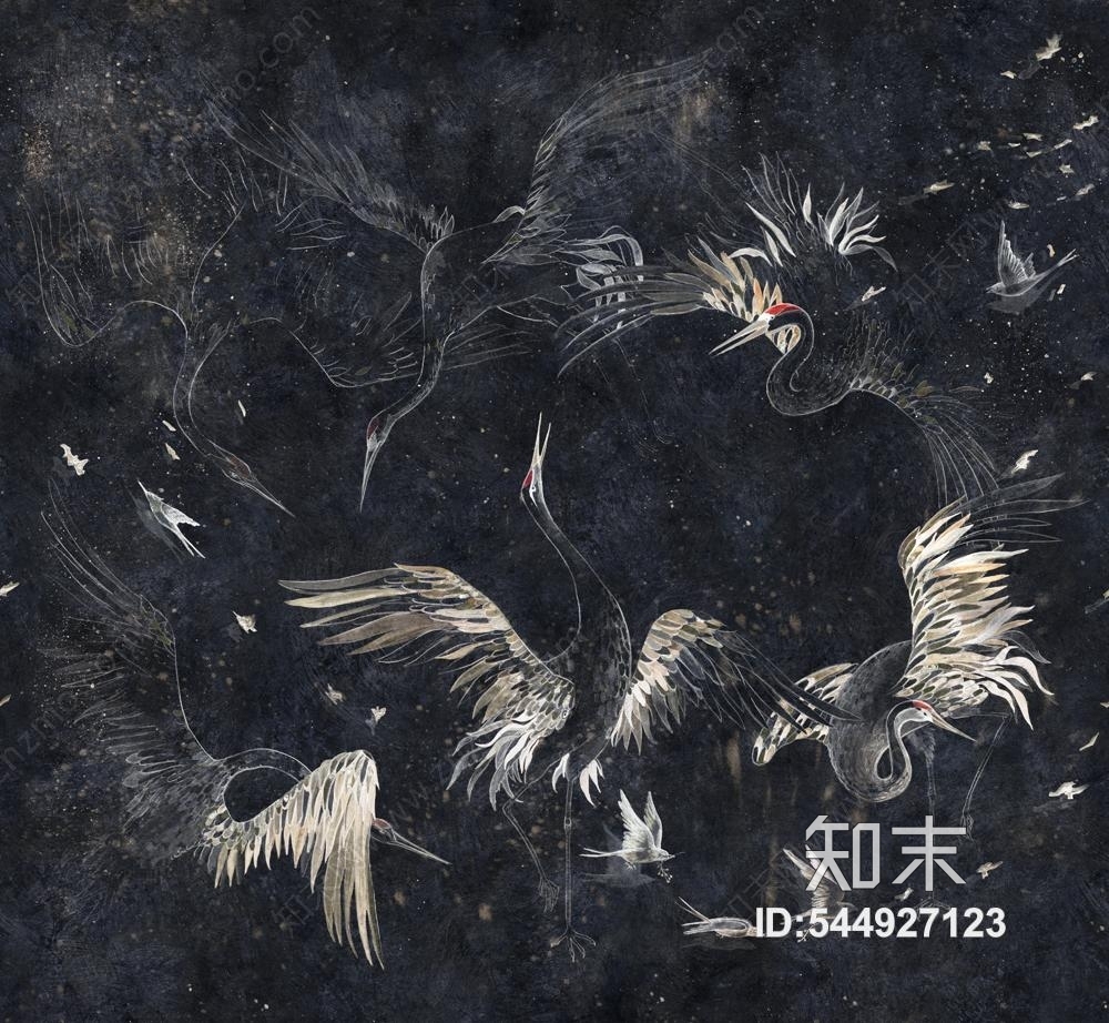 新中式艺术壁纸贴图下载【ID:544927123】