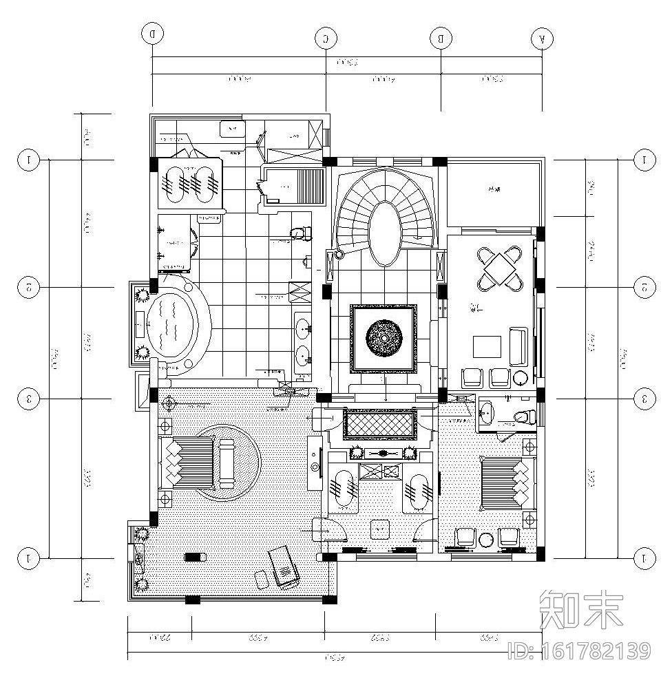 纯中式双层别墅室内装修施工图设计（附效果图）cad施工图下载【ID:161782139】