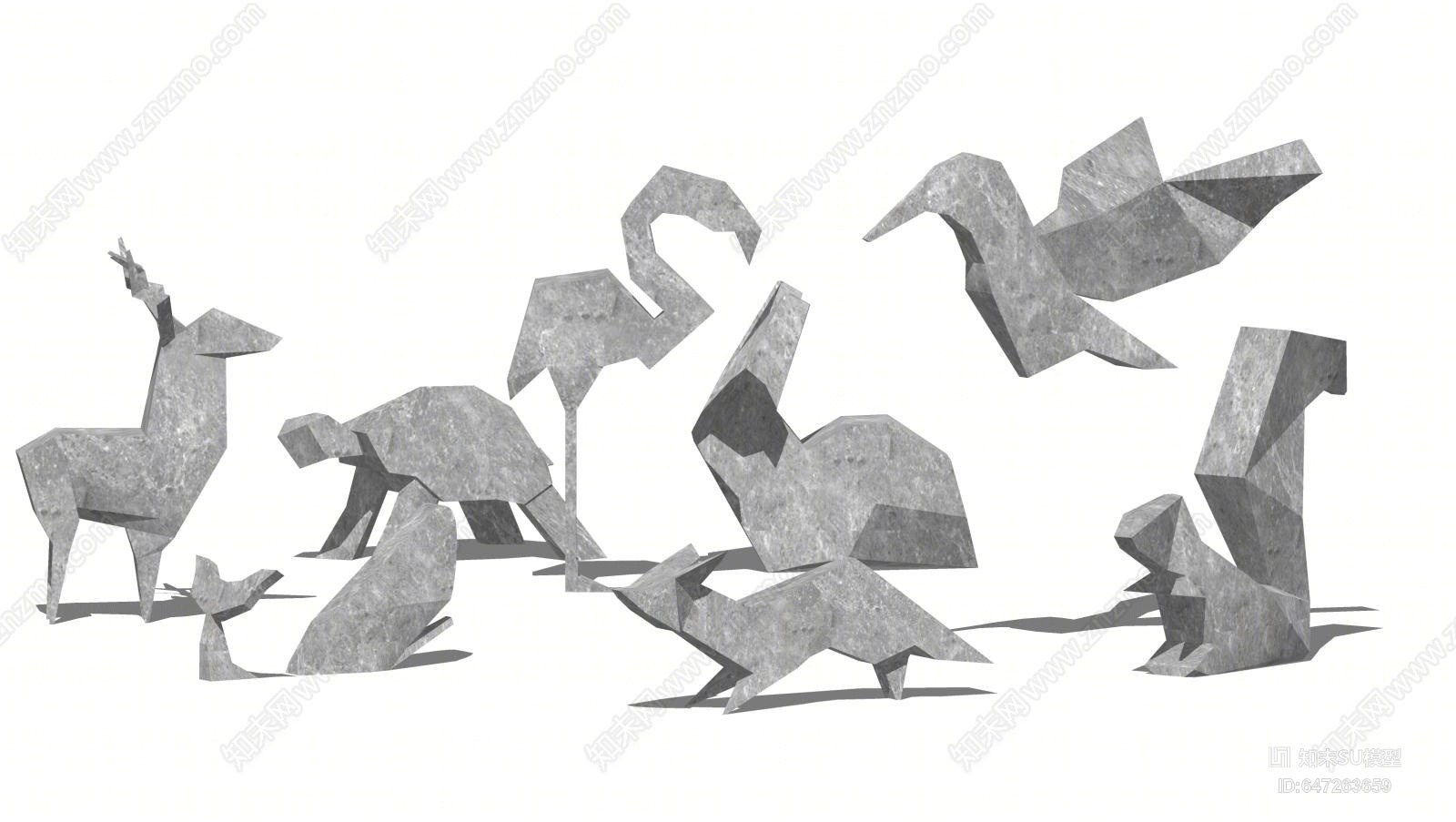 现代飞禽鸟兽工艺小品SU模型下载【ID:647263659】