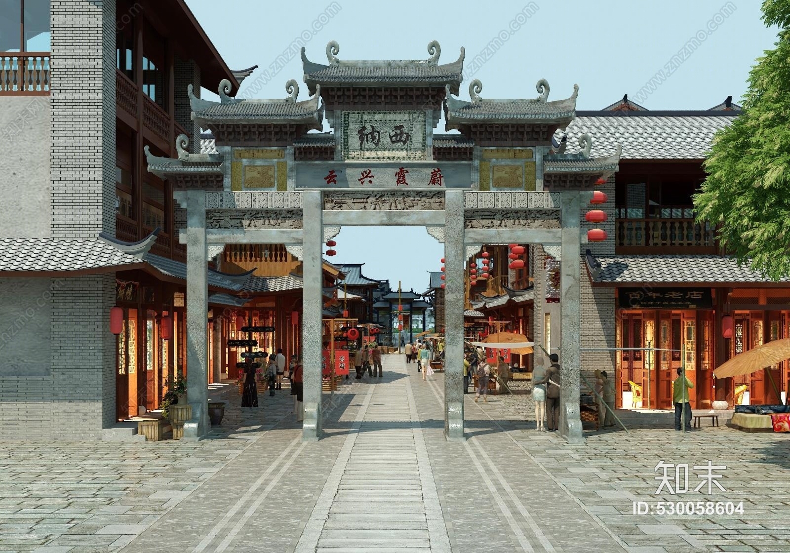 中式古建大门古建古街道公园亭子廊亭中式3D模型下载【ID:530058604】