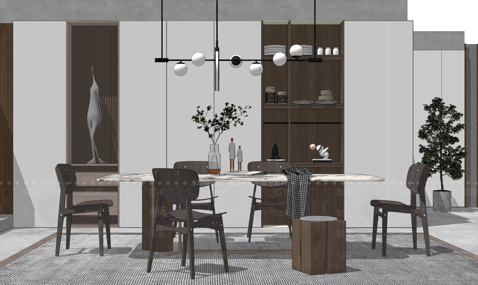 现代家居餐厅SU模型下载【ID:193146161】