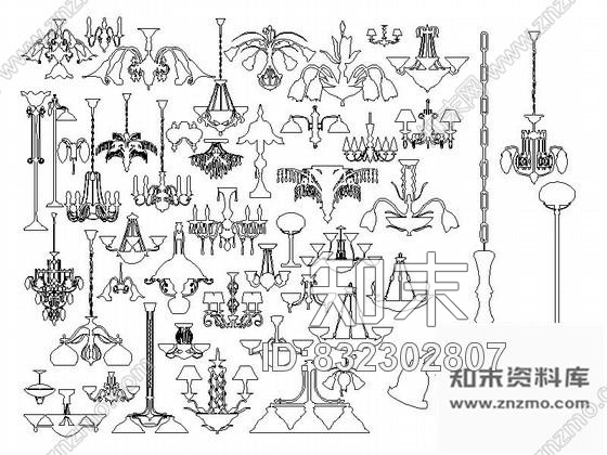 图块/节点欧式灯具CAD图块下载施工图下载【ID:832302807】