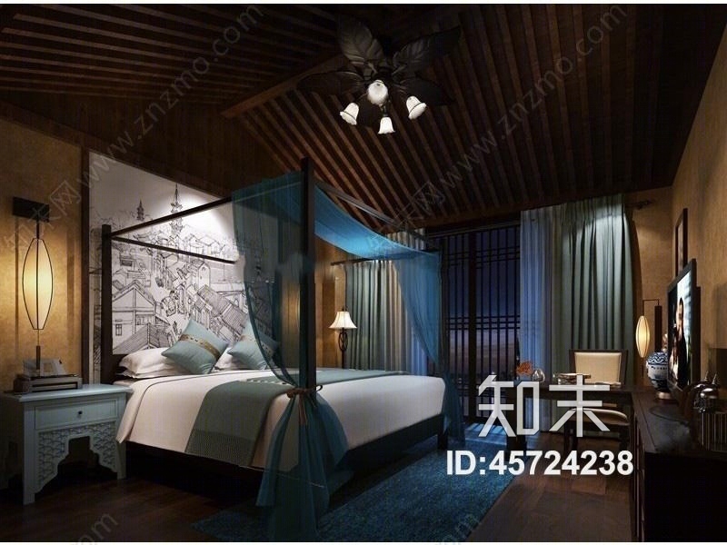东南亚风格卧室空间3D模型下载【ID:45724238】