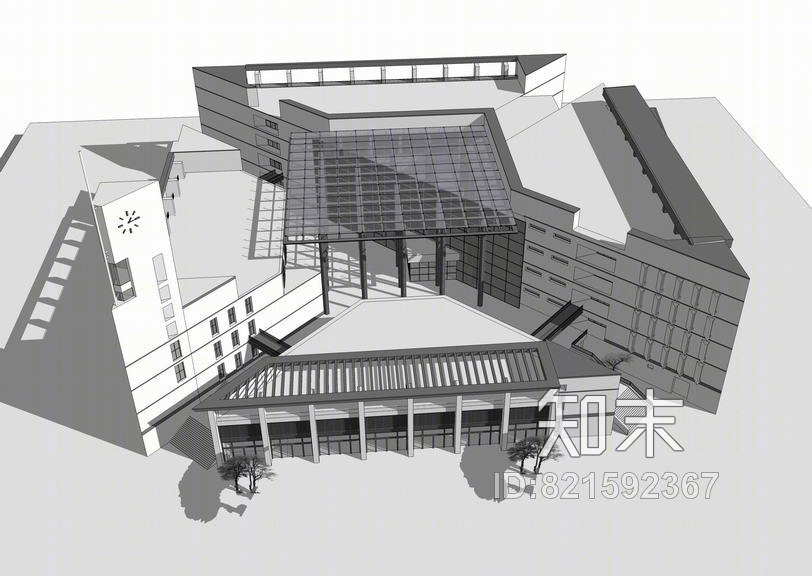 福州大学图书馆SU模型下载【ID:821592367】