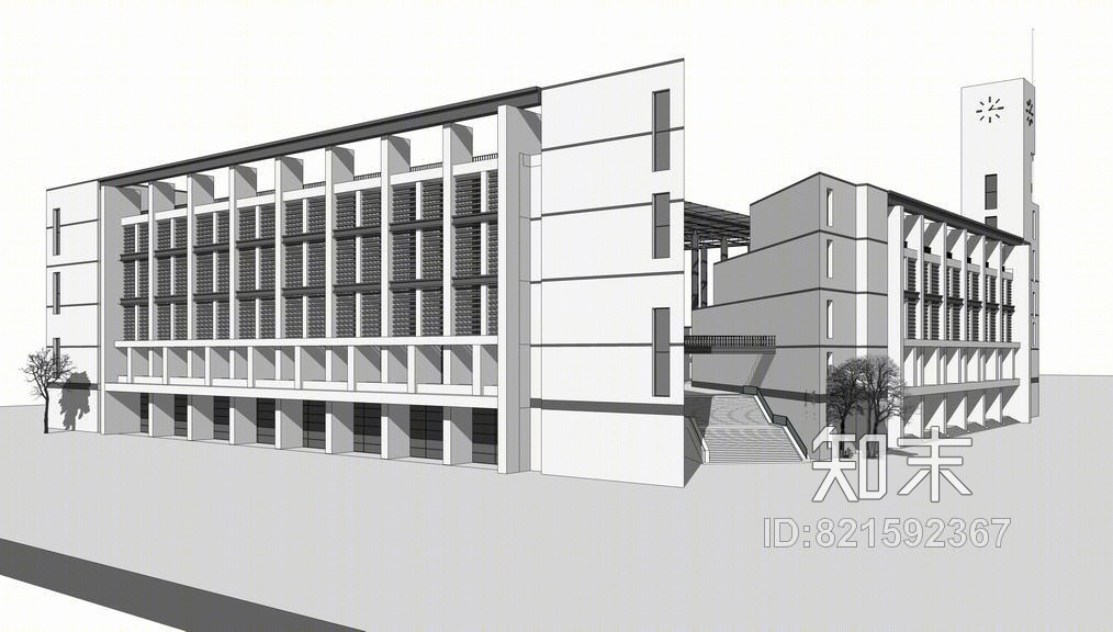 福州大学图书馆SU模型下载【ID:821592367】