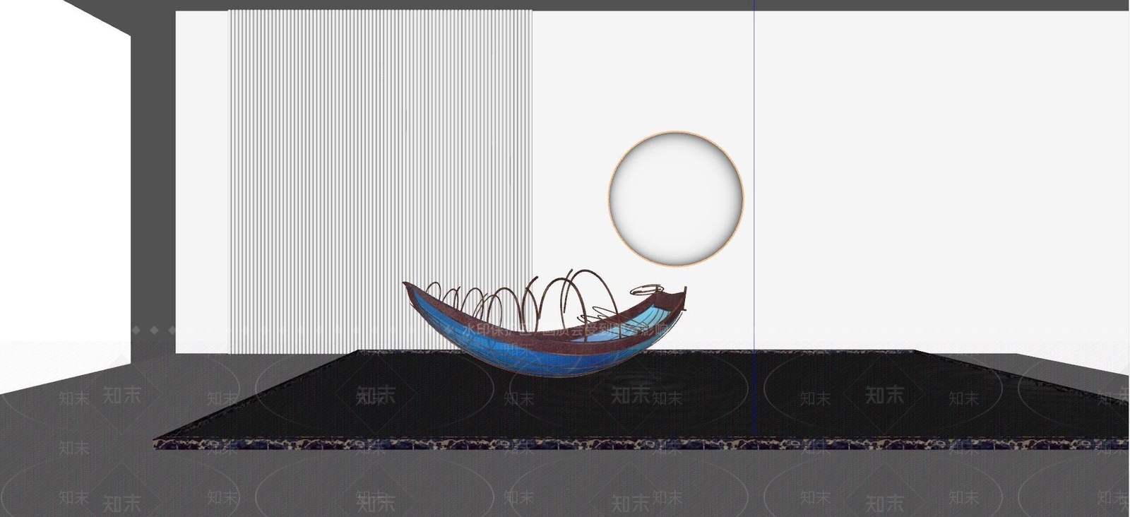 新中式湖上小船雕塑SU模型下载【ID:1123506333】