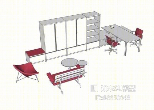 办公桌椅组合SU模型下载【ID:86650048】