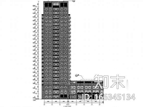 24层框架核心筒结构综合楼幕墙施工图（玻璃cad施工图下载【ID:166345134】