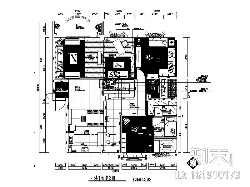 中式风格别墅装修图(含效果)cad施工图下载【ID:161910173】