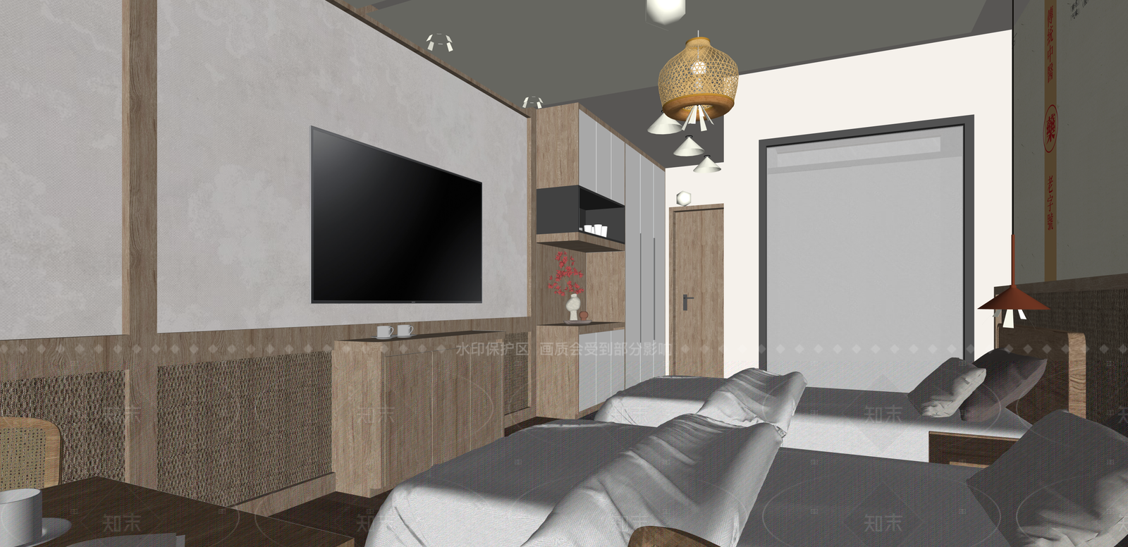 中式酒店客房SU模型下载【ID:1216025005】