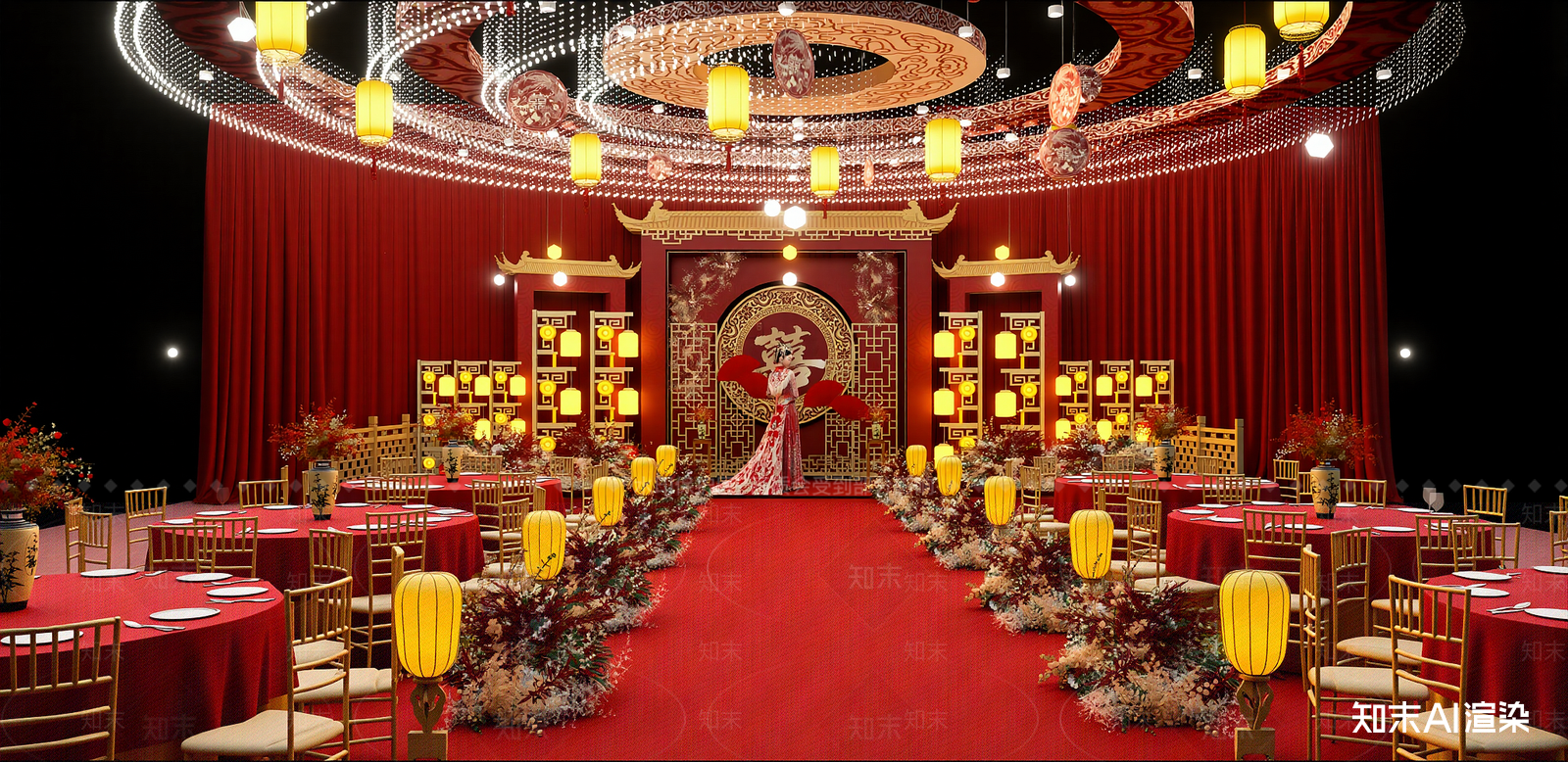 新中式宴会厅SU模型下载【ID:1215986905】