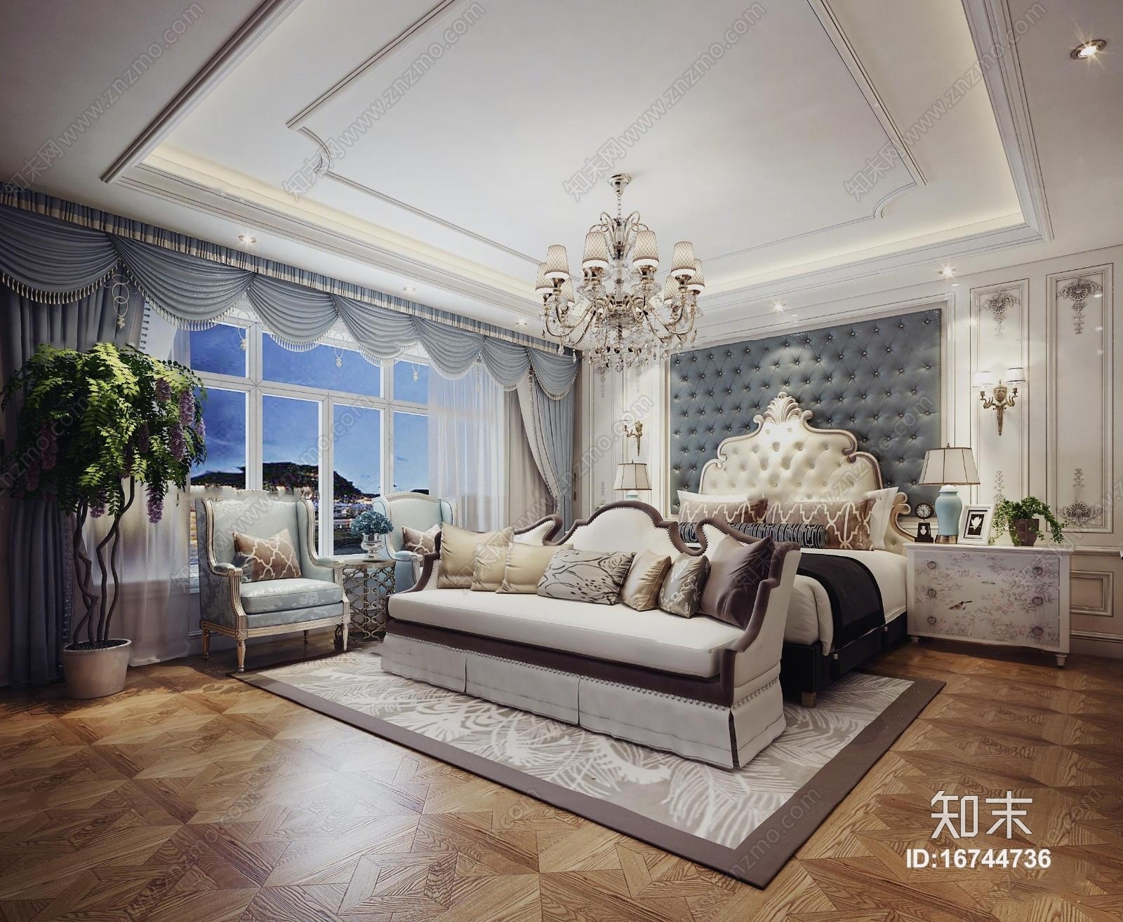 欧式卧室3D模型下载【ID:16744736】