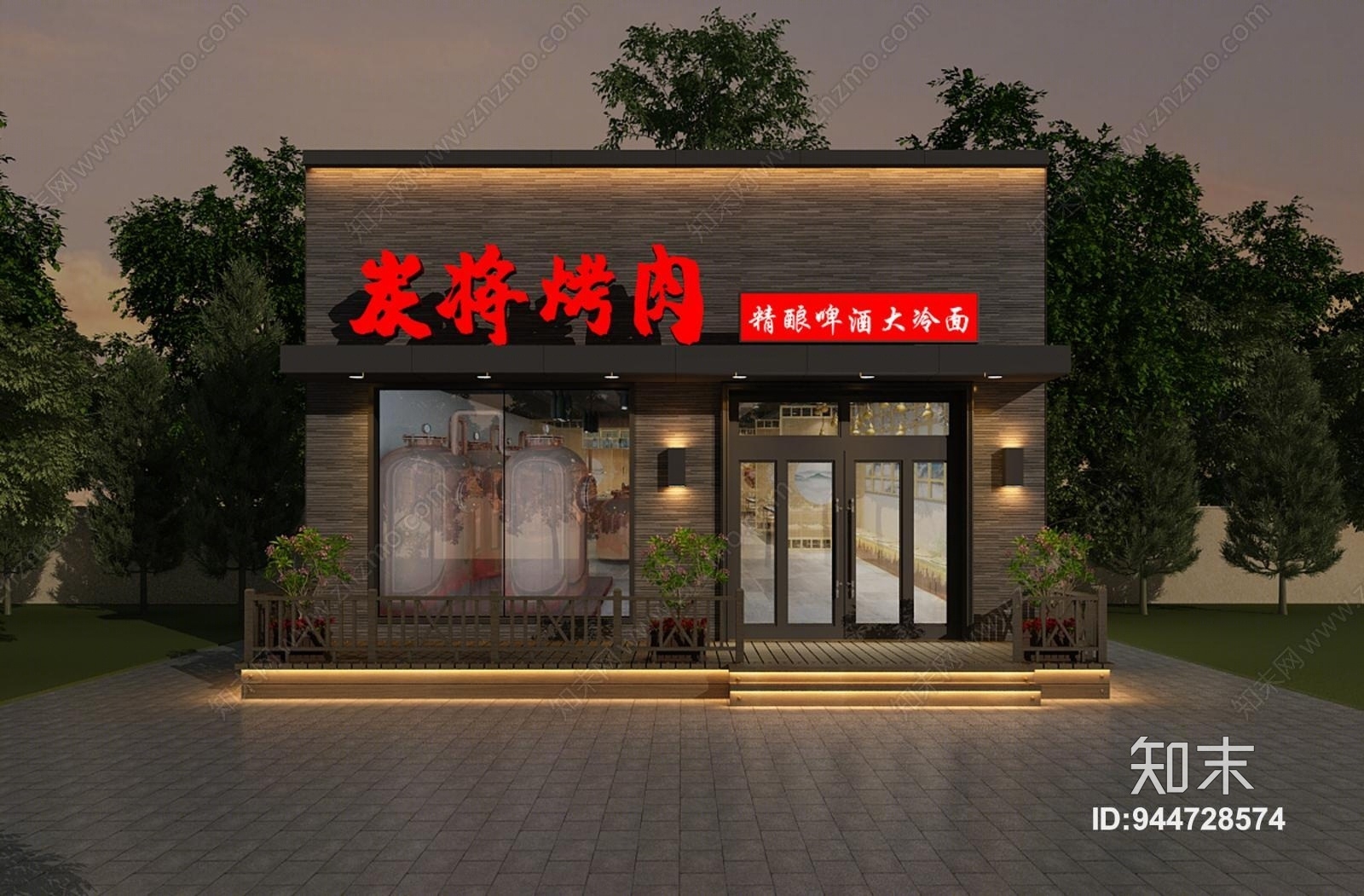 中式烧烤店门头3D模型下载【ID:944728574】