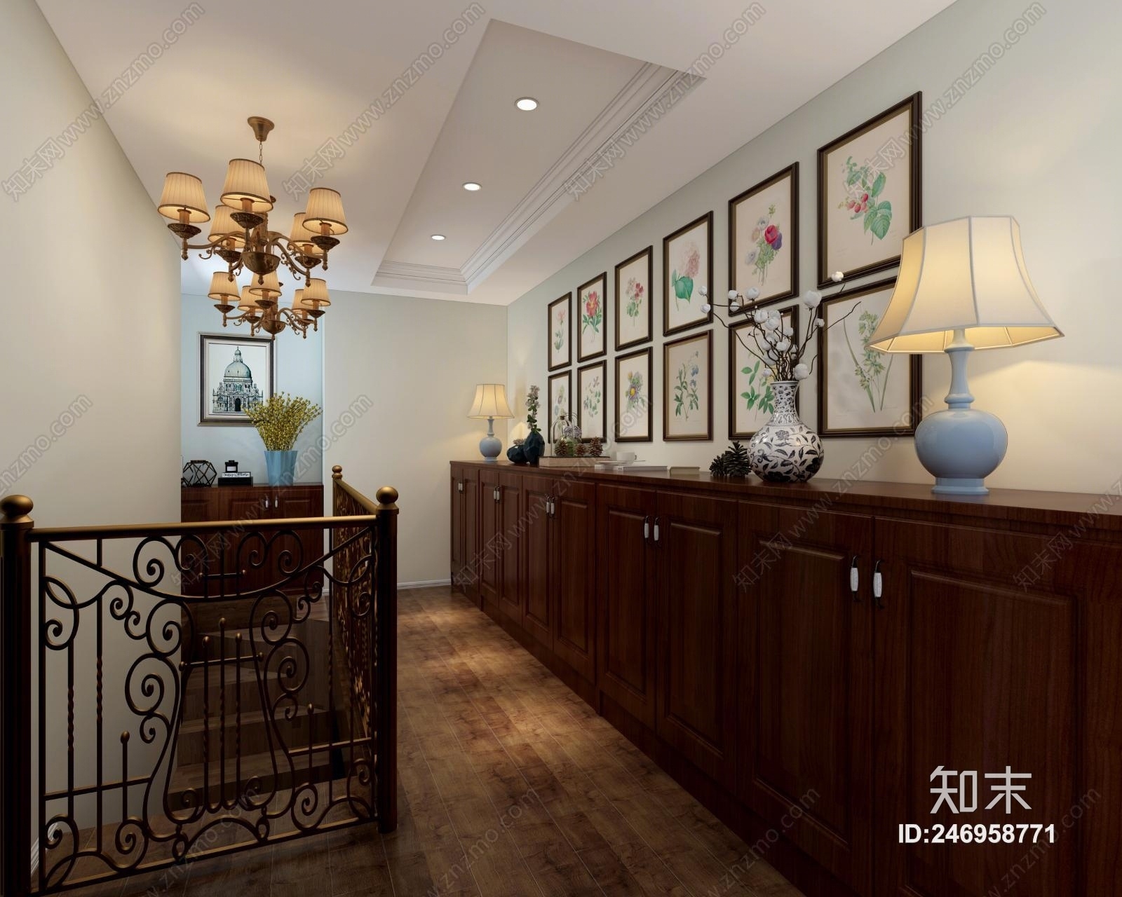 简欧门厅楼梯间3D模型下载【ID:246958771】