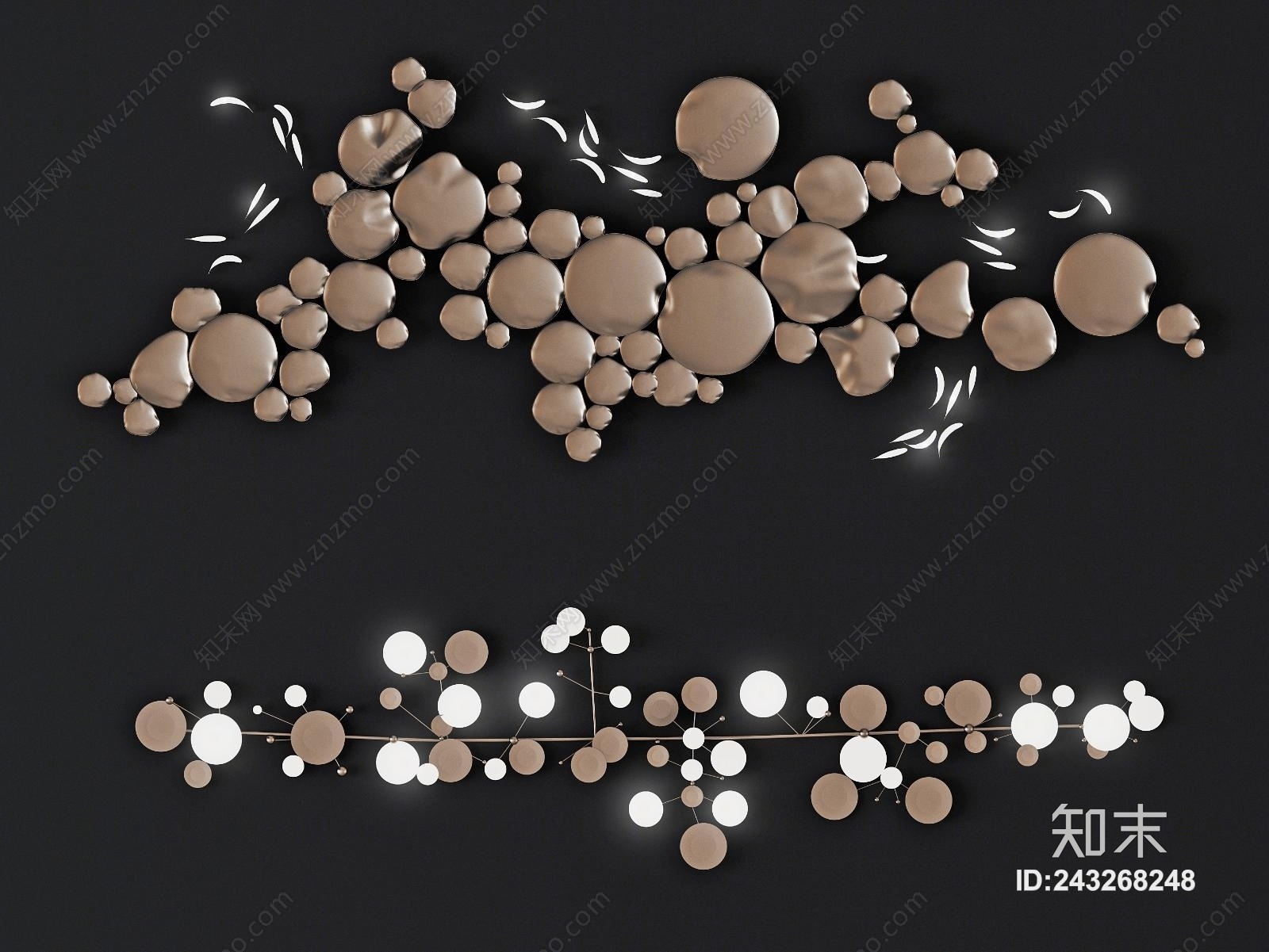 新中式轻奢荷叶树枝金属墙饰挂件3D模型下载【ID:243268248】