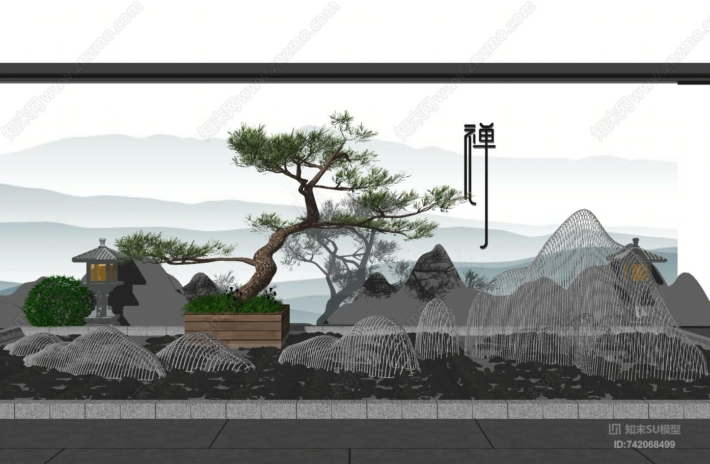 新中式松树SU模型下载【ID:742068499】